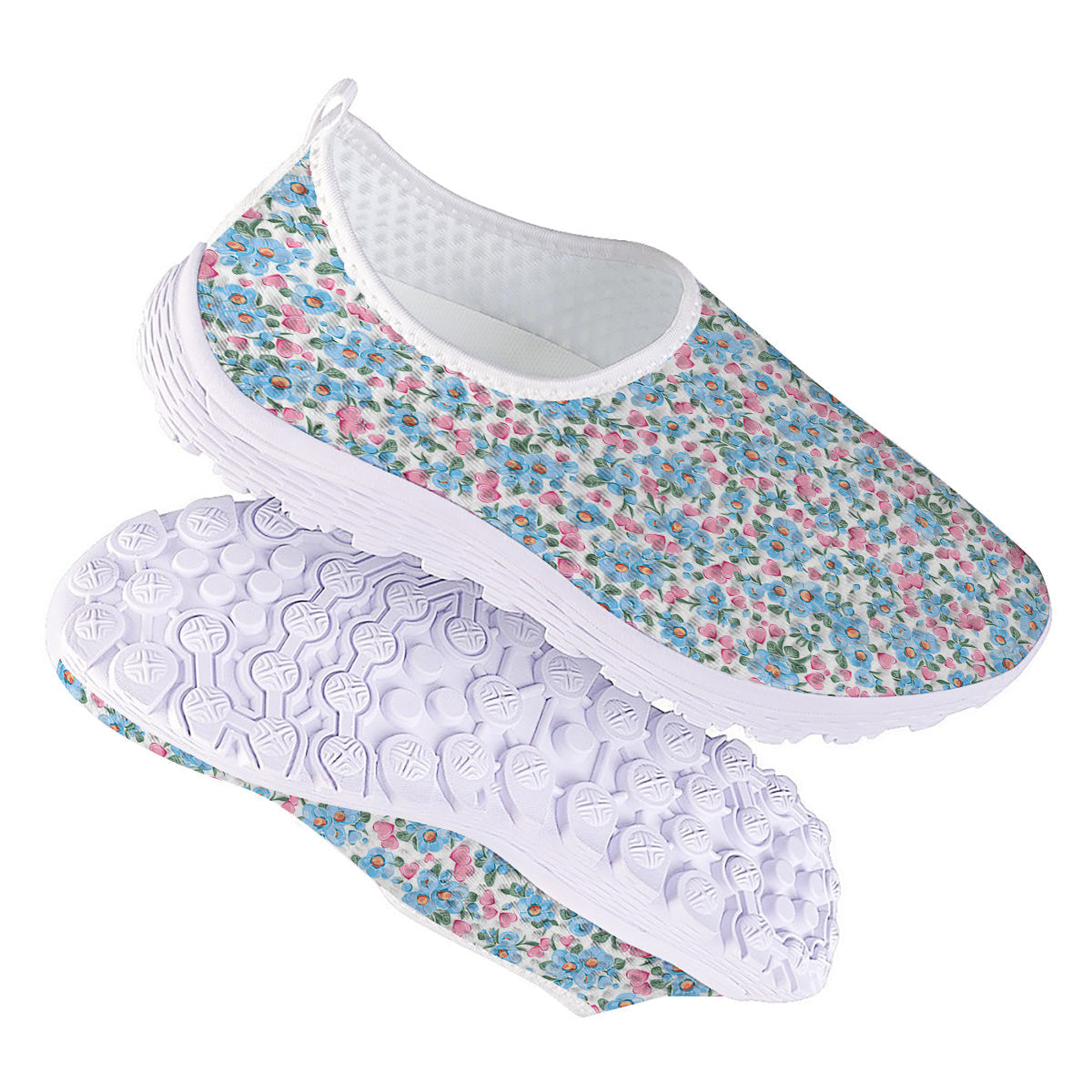 Heart And Flower Valentine's Day Print Pattern Nurse Shoes-grizzshop