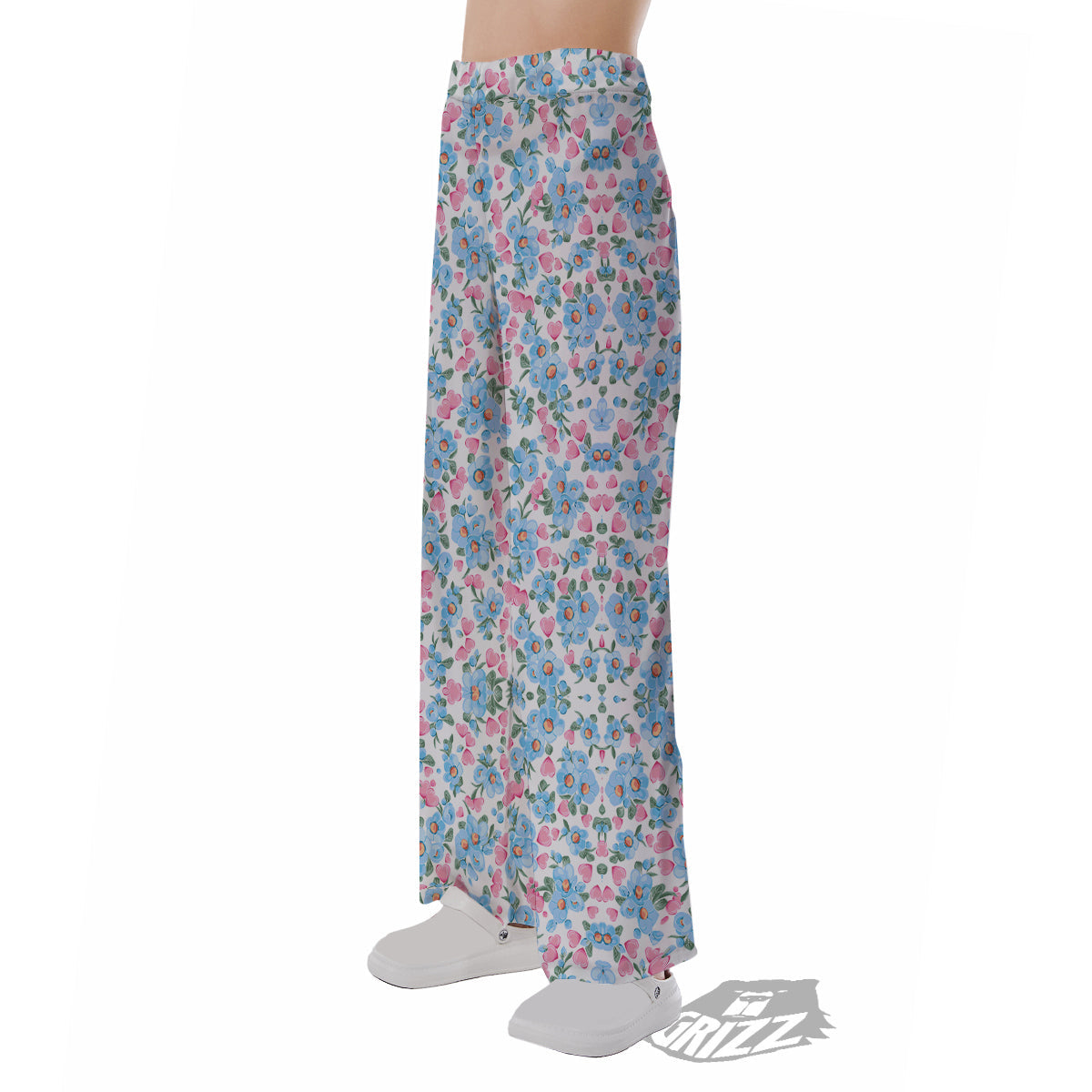 Heart And Flower Valentine's Day Print Pattern Pajama Pants-grizzshop