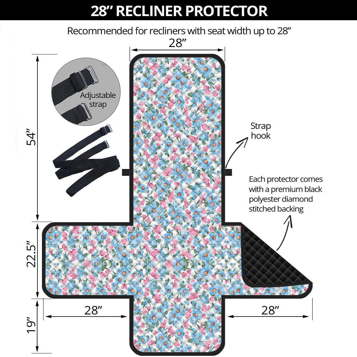 Heart And Flower Valentine's Day Print Pattern Recliner Protector-grizzshop