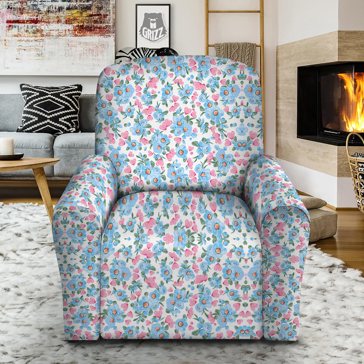 Heart And Flower Valentine's Day Print Pattern Recliner Slipcover-grizzshop