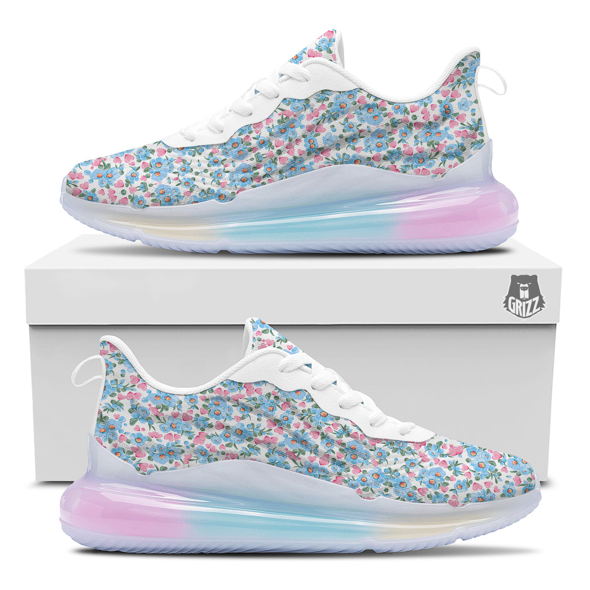 Heart And Flower Valentine's Day Print Pattern Running Sneakers-grizzshop