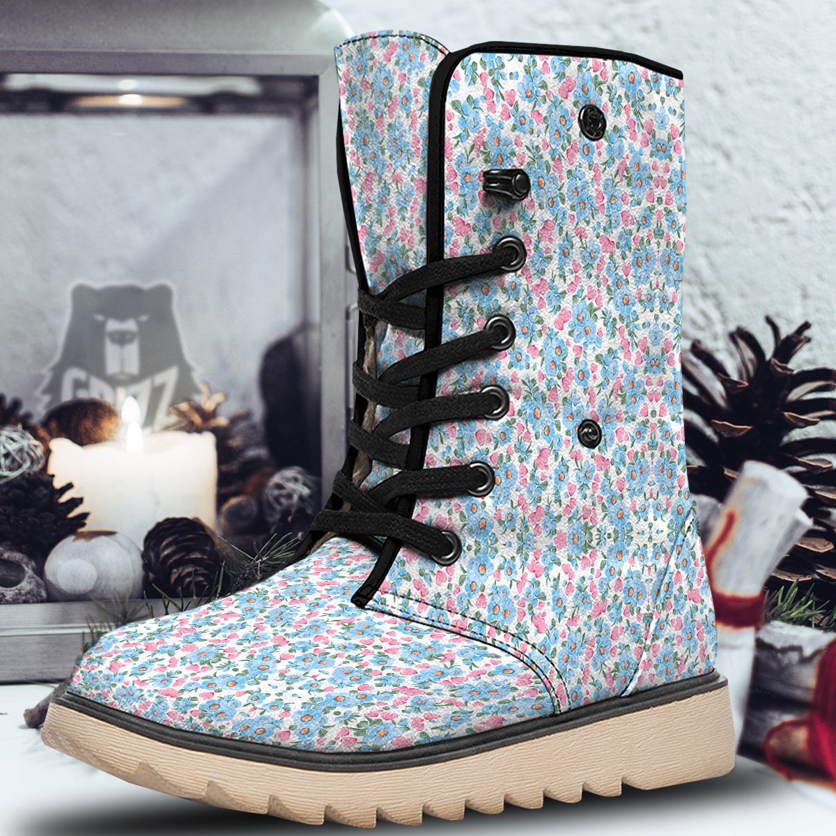 Heart And Flower Valentine's Day Print Pattern Snow Boots-grizzshop