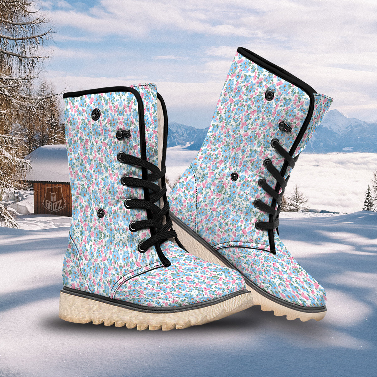 Heart And Flower Valentine's Day Print Pattern Snow Boots-grizzshop