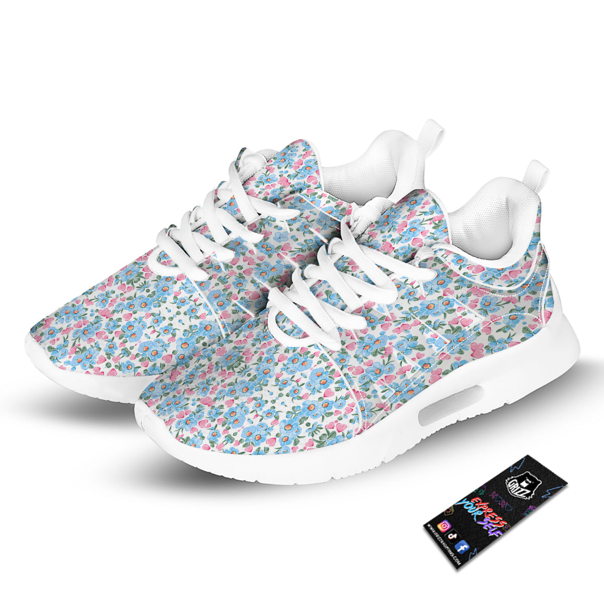 Heart And Flower Valentine's Day Print Pattern Tennis Shoes-grizzshop