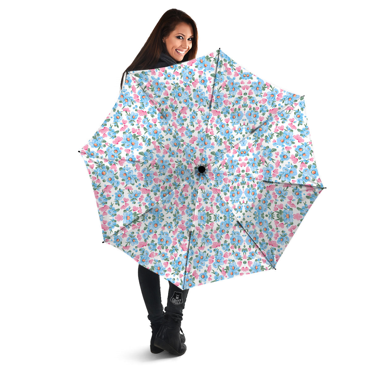 Heart And Flower Valentine's Day Print Pattern Umbrella-grizzshop