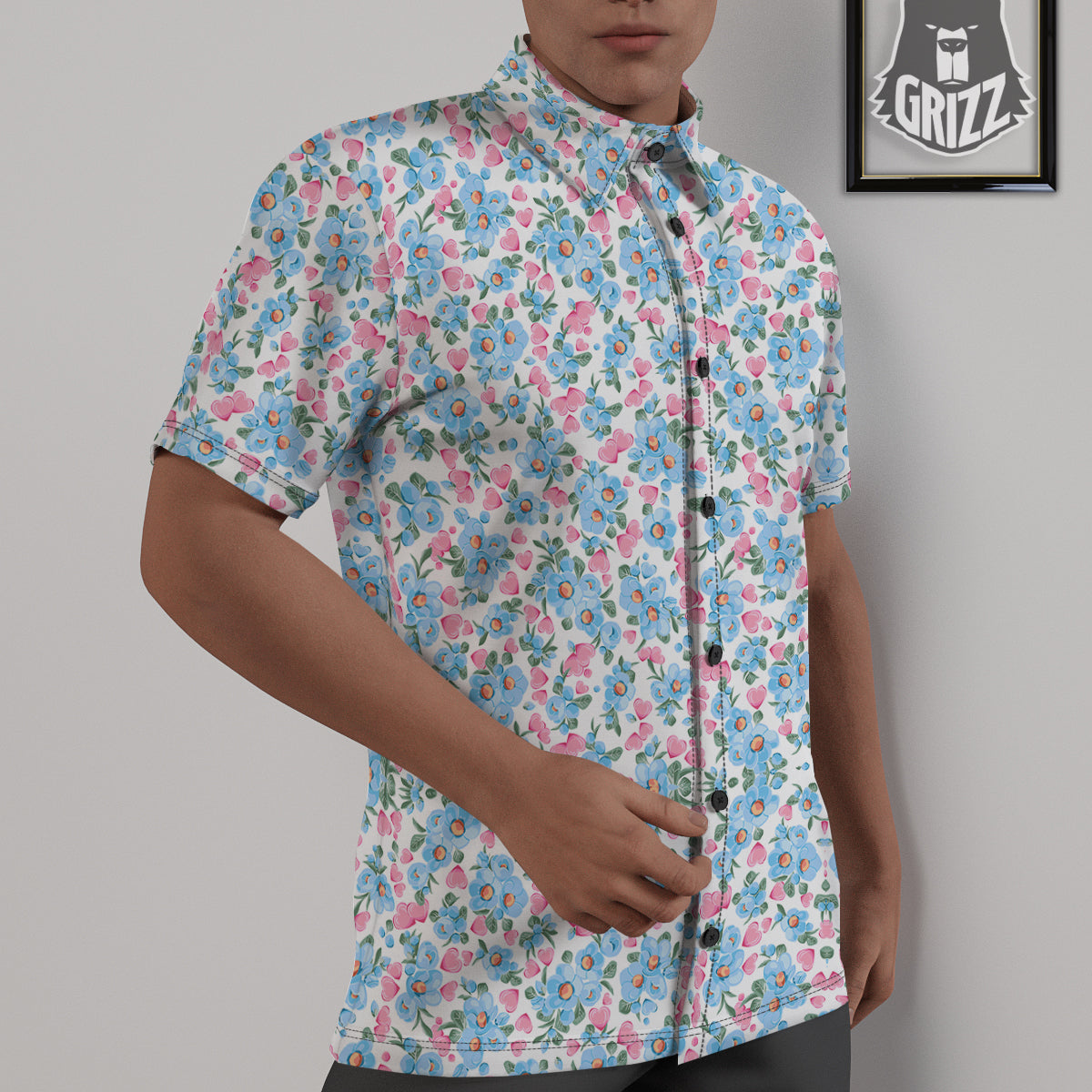 Heart And Flower Valentine's Day Print Pattern Untucked Shirts-grizzshop