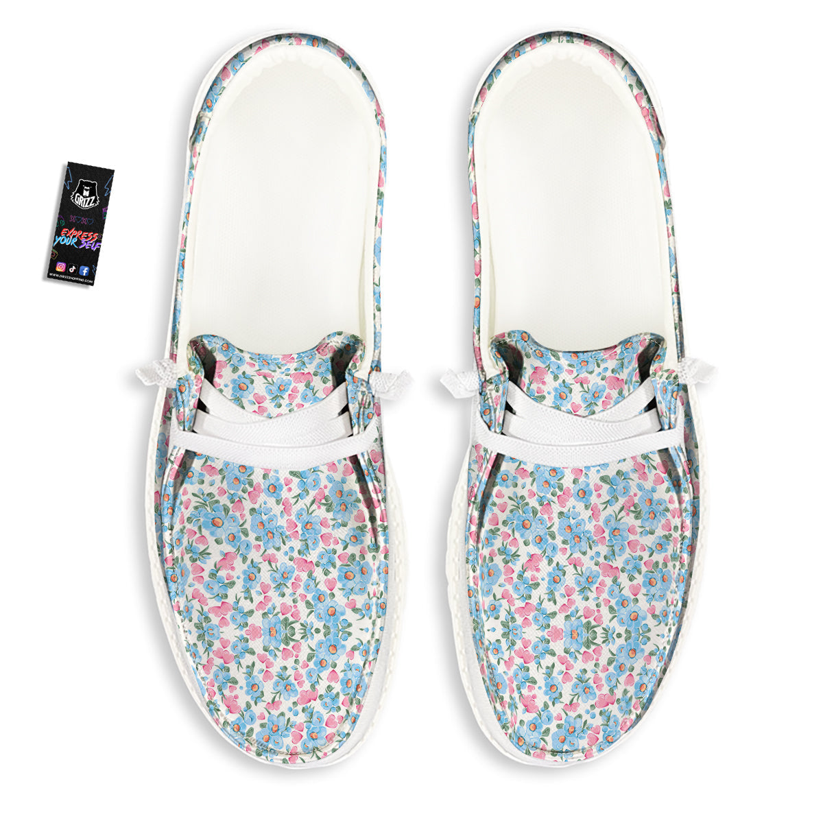 Heart And Flower Valentine's Day Print Pattern White Loafers-grizzshop