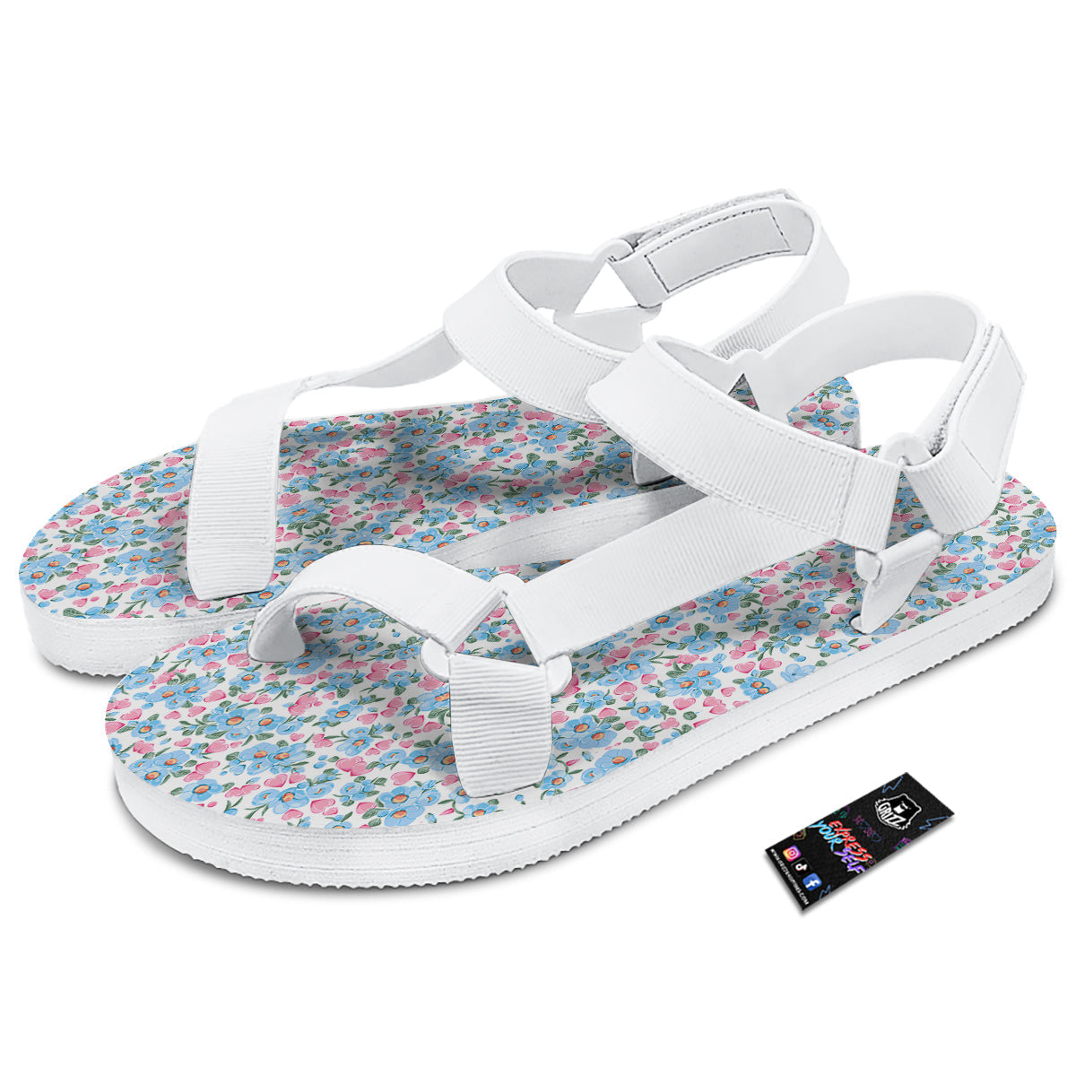 Heart And Flower Valentine's Day Print Pattern White Open Toe Sandals-grizzshop