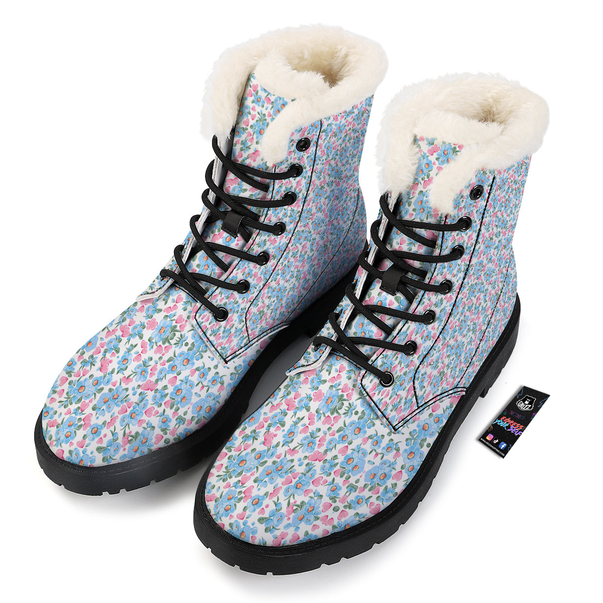 Heart And Flower Valentine's Day Print Pattern Winter Boots-grizzshop