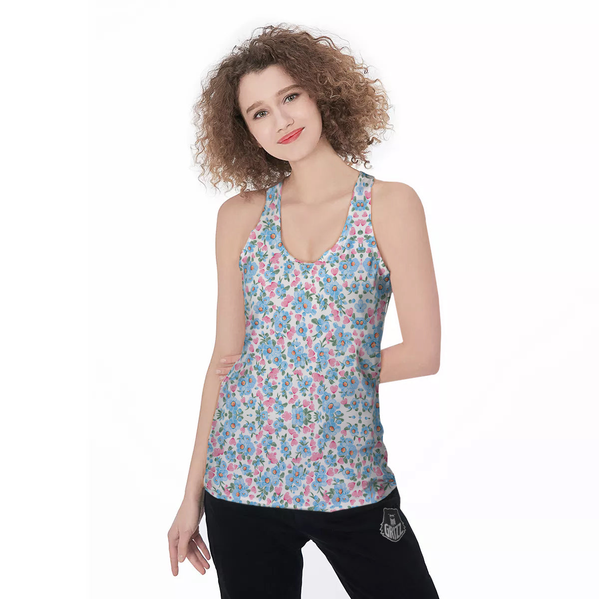 Heart And Flower Valentine's Day Print Pattern Women's Racerback Tank Top-grizzshop