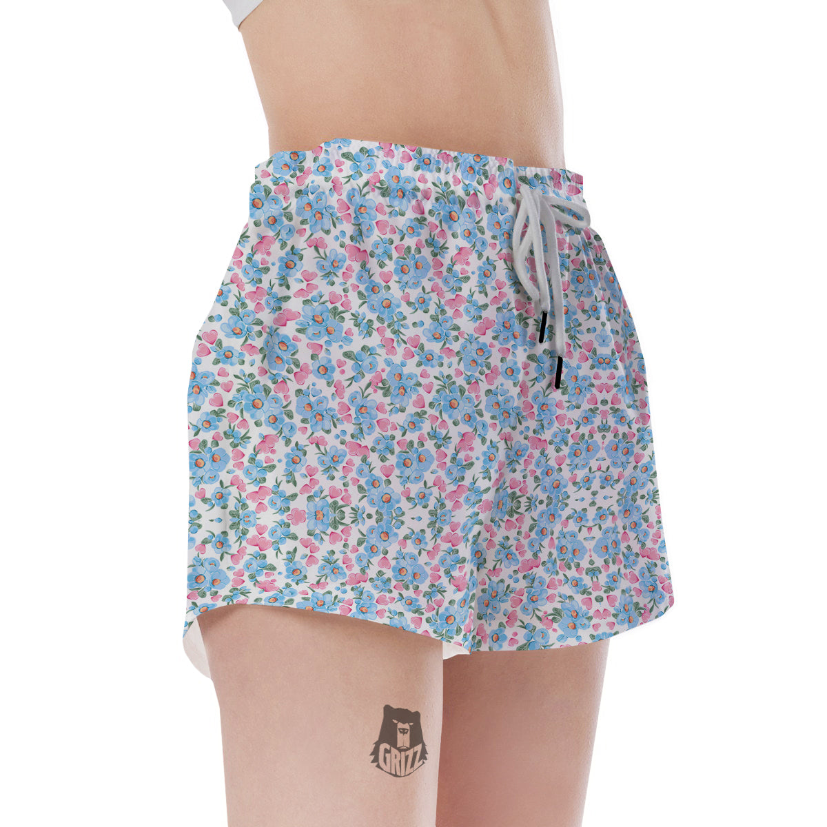 Heart And Flower Valentine's Day Print Pattern Women's Shorts-grizzshop