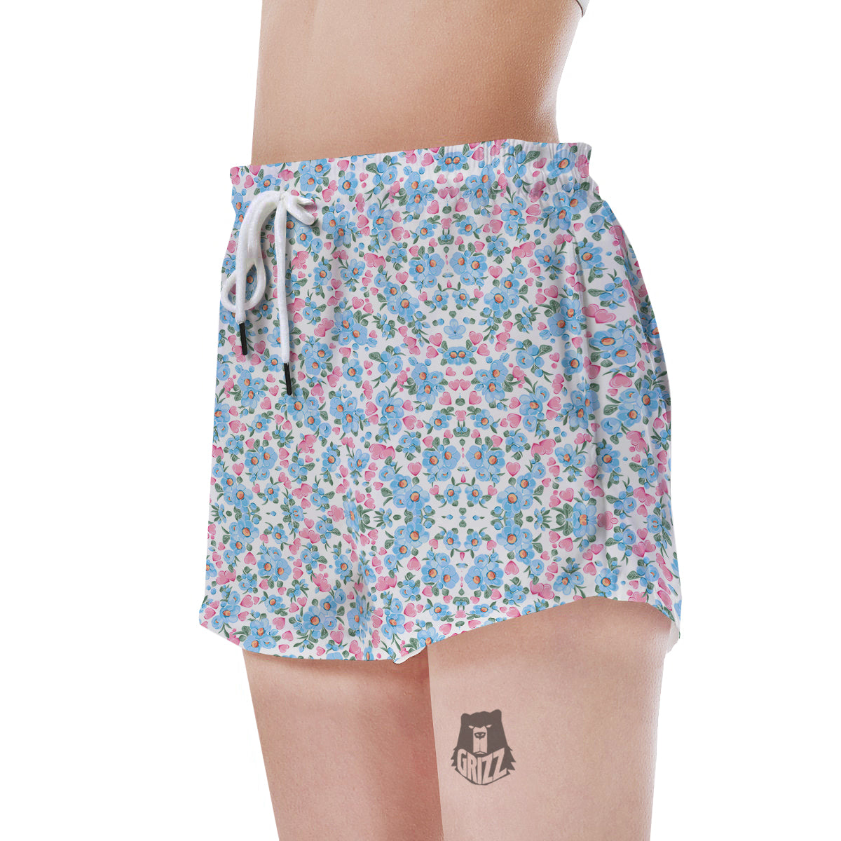 Heart And Flower Valentine's Day Print Pattern Women's Shorts-grizzshop