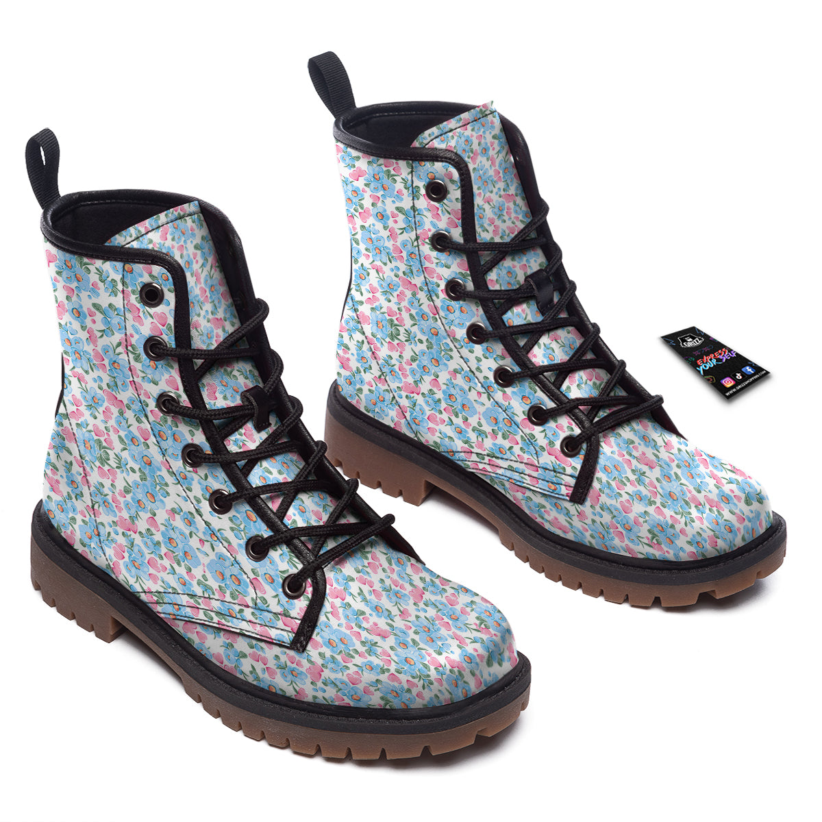 Heart And Flower Valentine's Day Print Pattern Work Boots-grizzshop