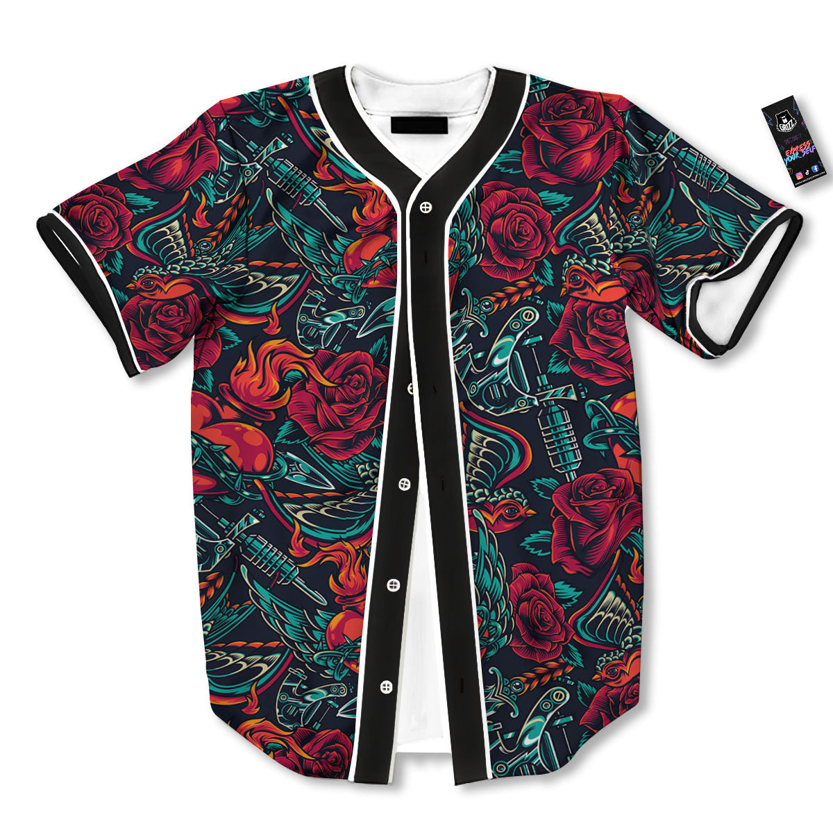 Heart And Rose Print Pattern Baseball Jersey-grizzshop