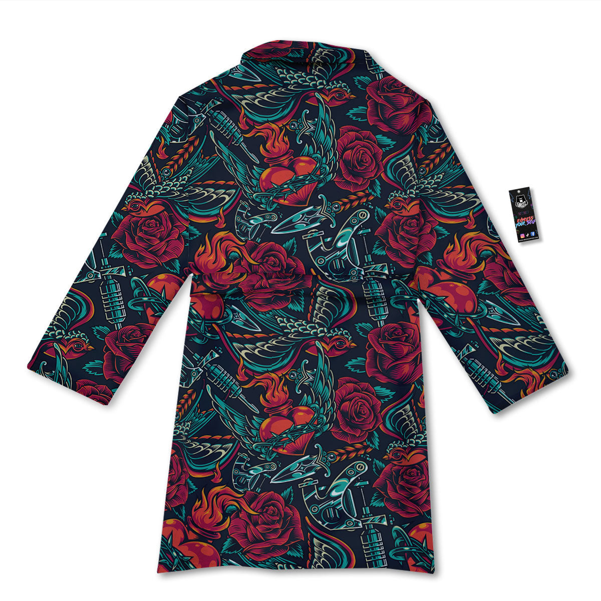 Heart And Rose Print Pattern Bathrobe-grizzshop