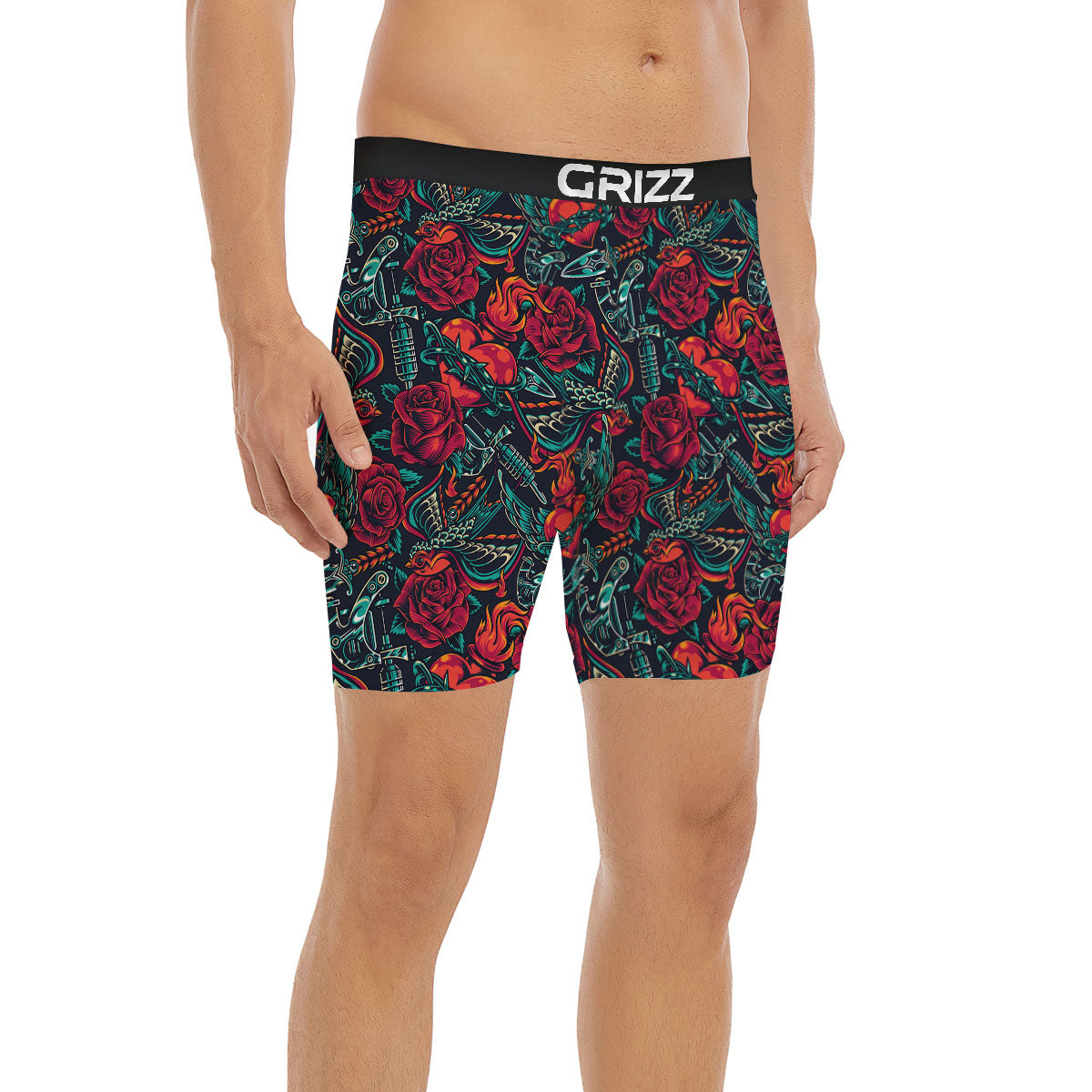 Heart And Rose Print Pattern Boxer Briefs-grizzshop