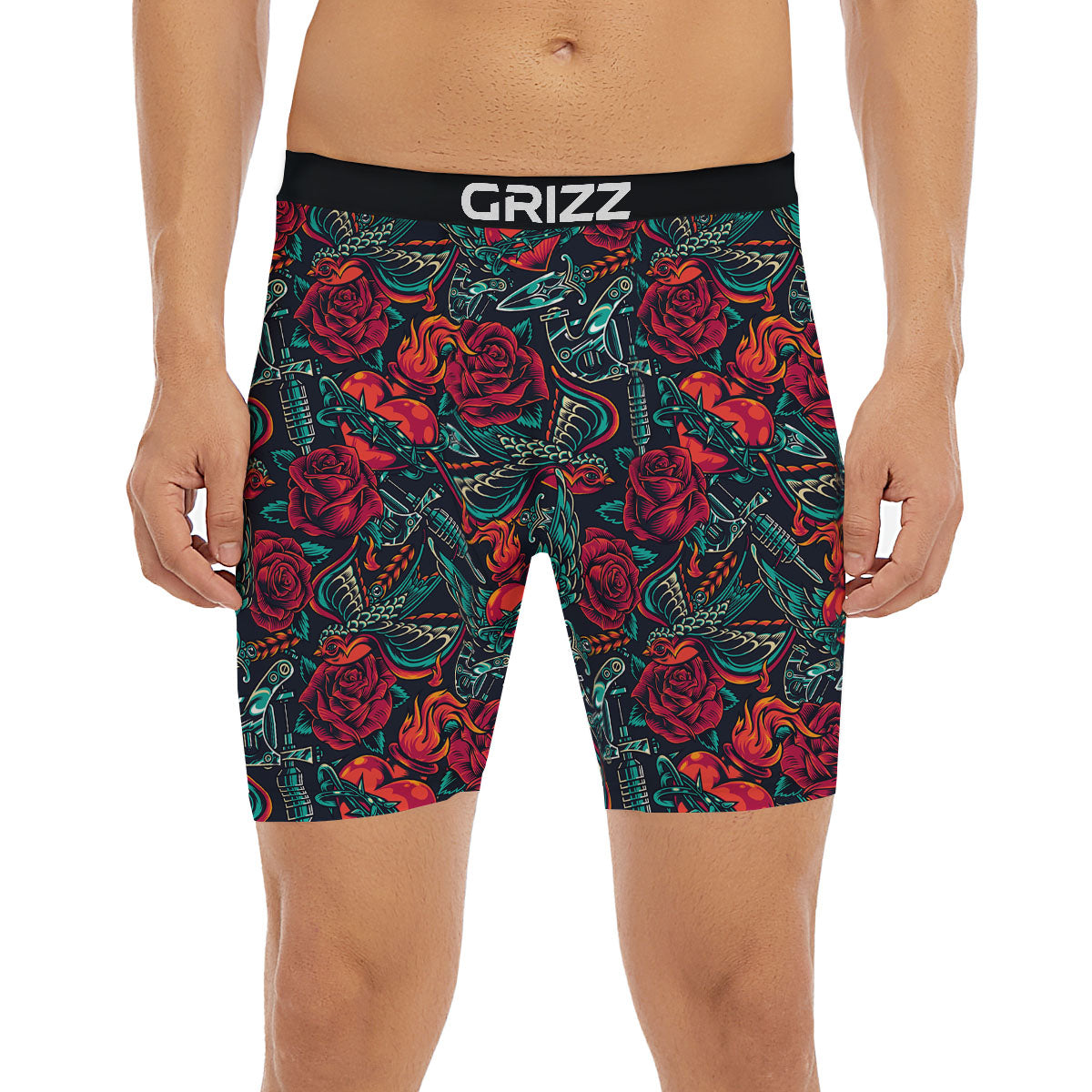 Heart And Rose Print Pattern Boxer Briefs-grizzshop