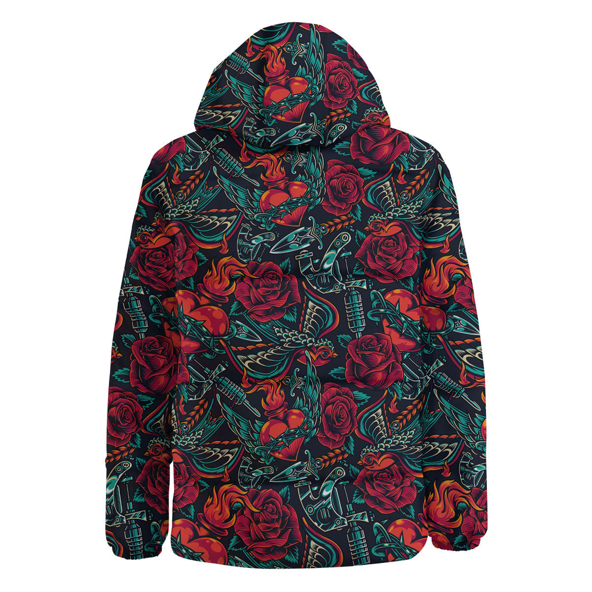 Heart And Rose Print Pattern Down Jacket-grizzshop
