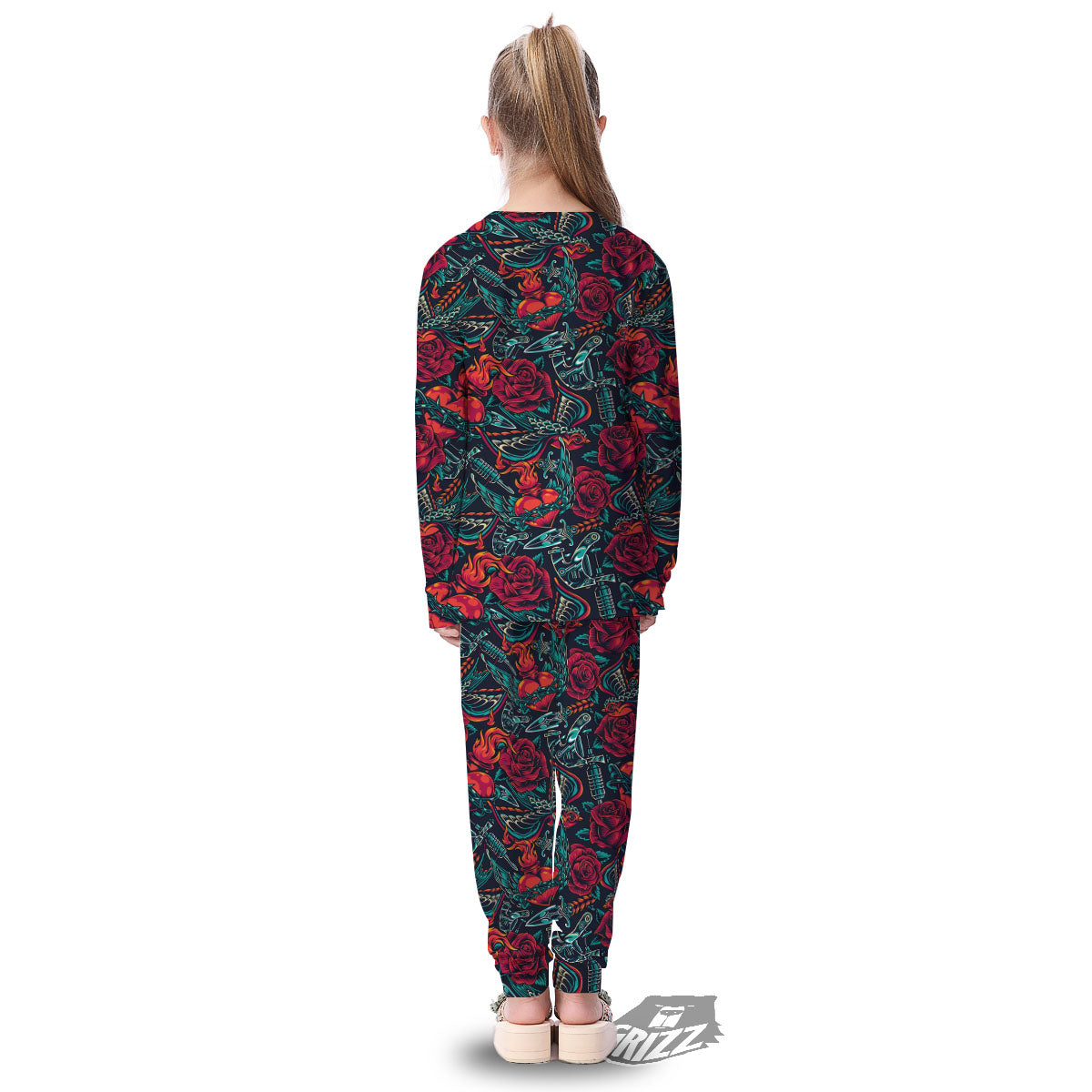 Heart And Rose Print Pattern Kid's Pajamas-grizzshop