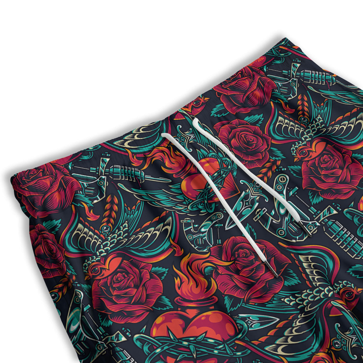 Heart And Rose Print Pattern Men's Athletic Shorts