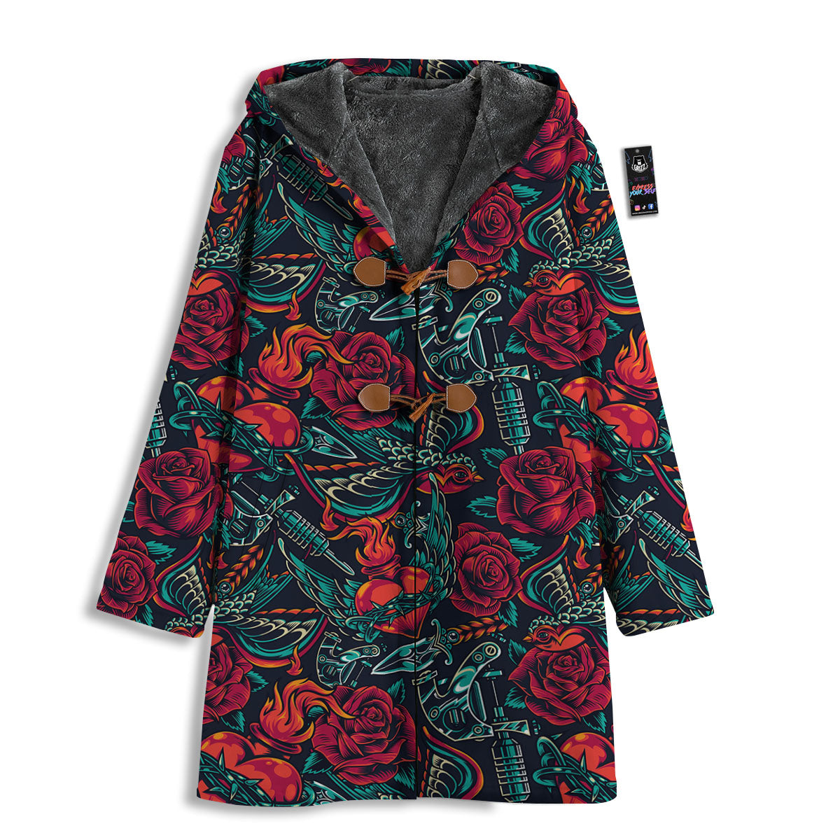 Heart And Rose Print Pattern Men's Windbreaker Jacket-grizzshop