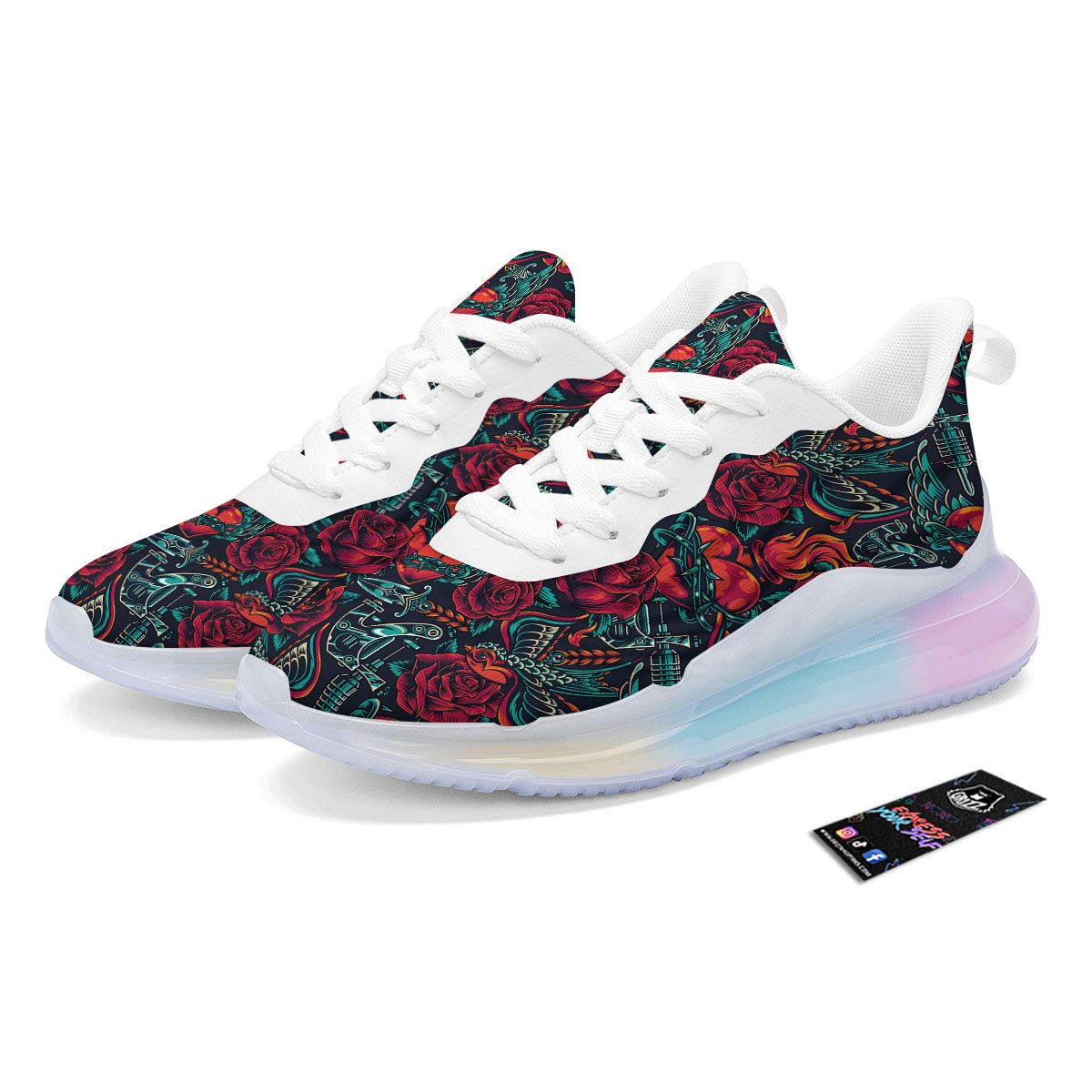 Heart And Rose Print Pattern Running Sneakers-grizzshop