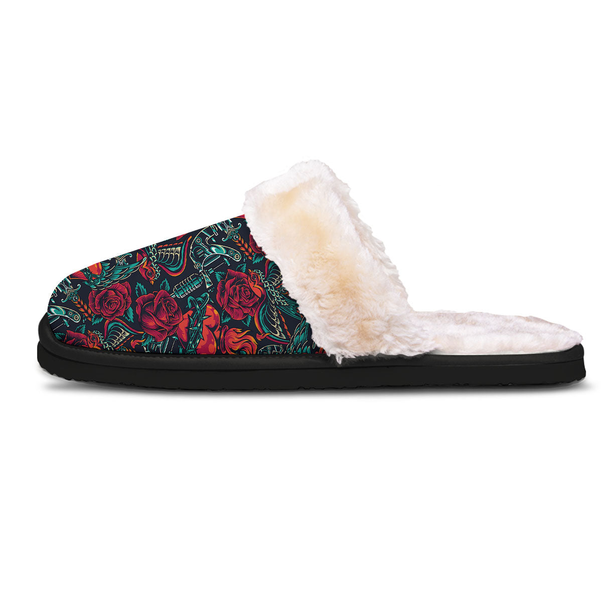 Heart And Rose Print Pattern Slippers-grizzshop