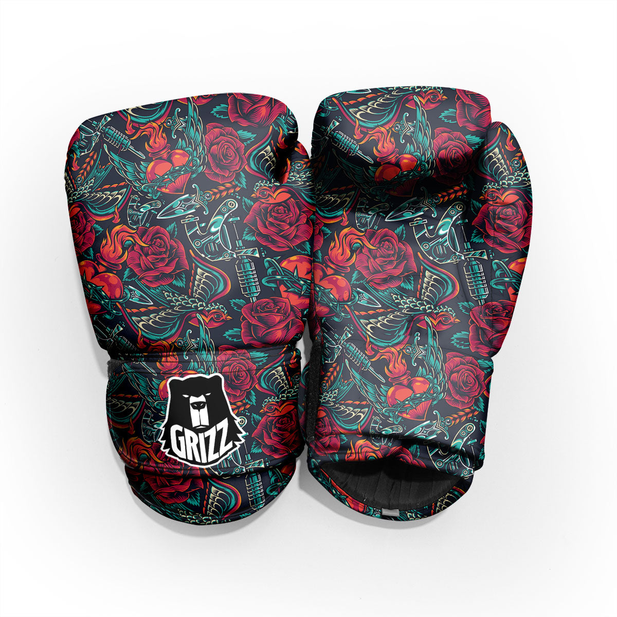 Heart And Rose Print Pattern Pro Boxing Glove