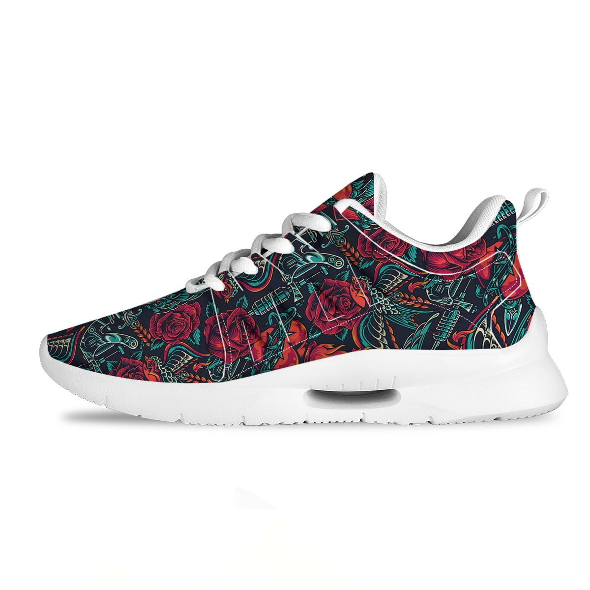 Heart And Rose Print Pattern Tennis Shoes-grizzshop