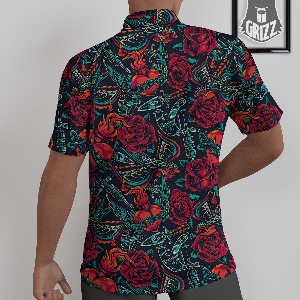 Heart And Rose Print Pattern Untucked Shirts-grizzshop