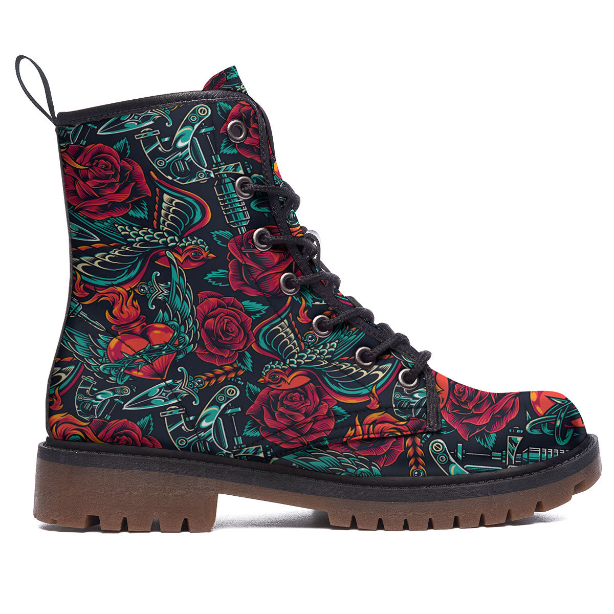 Heart And Rose Print Pattern Work Boots-grizzshop