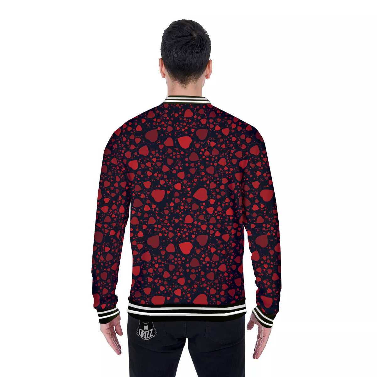 Heart Black And Red Print Pattern Baseball Jacket-grizzshop
