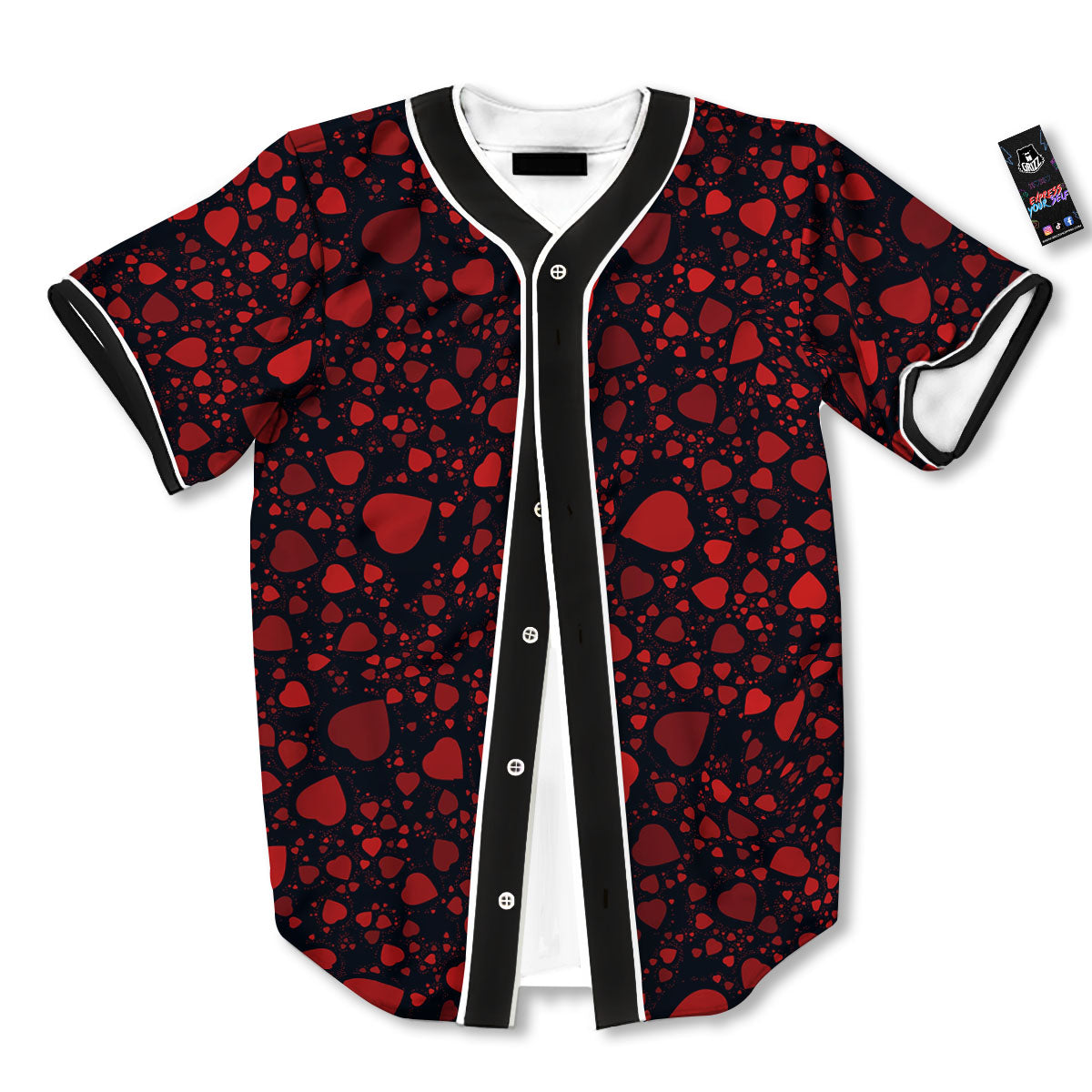 Heart Black And Red Print Pattern Baseball Jersey-grizzshop