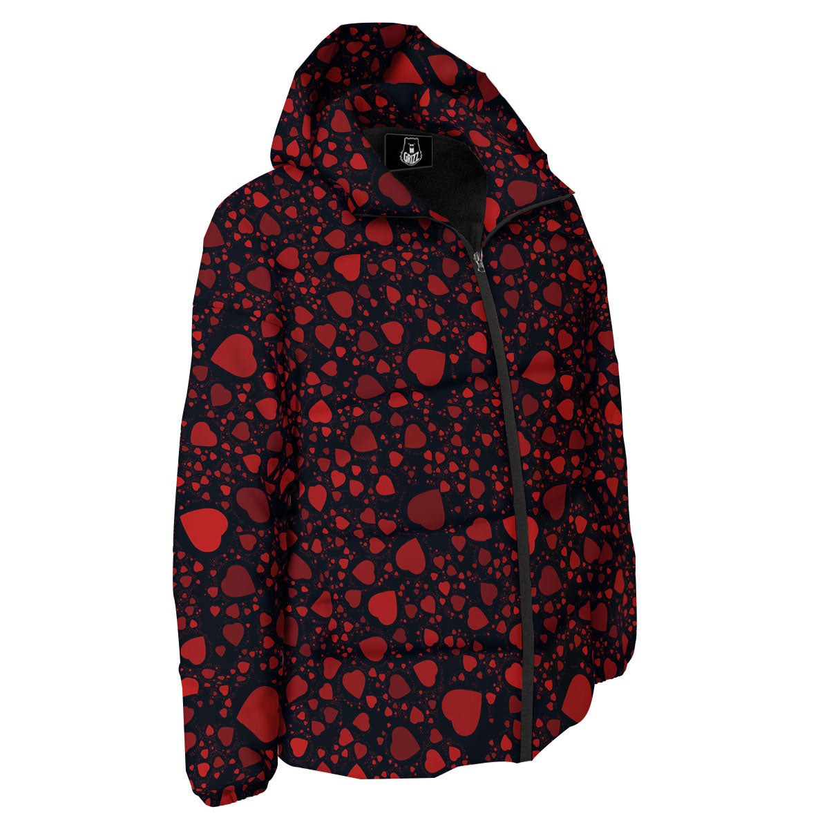Heart Black And Red Print Pattern Down Jacket-grizzshop