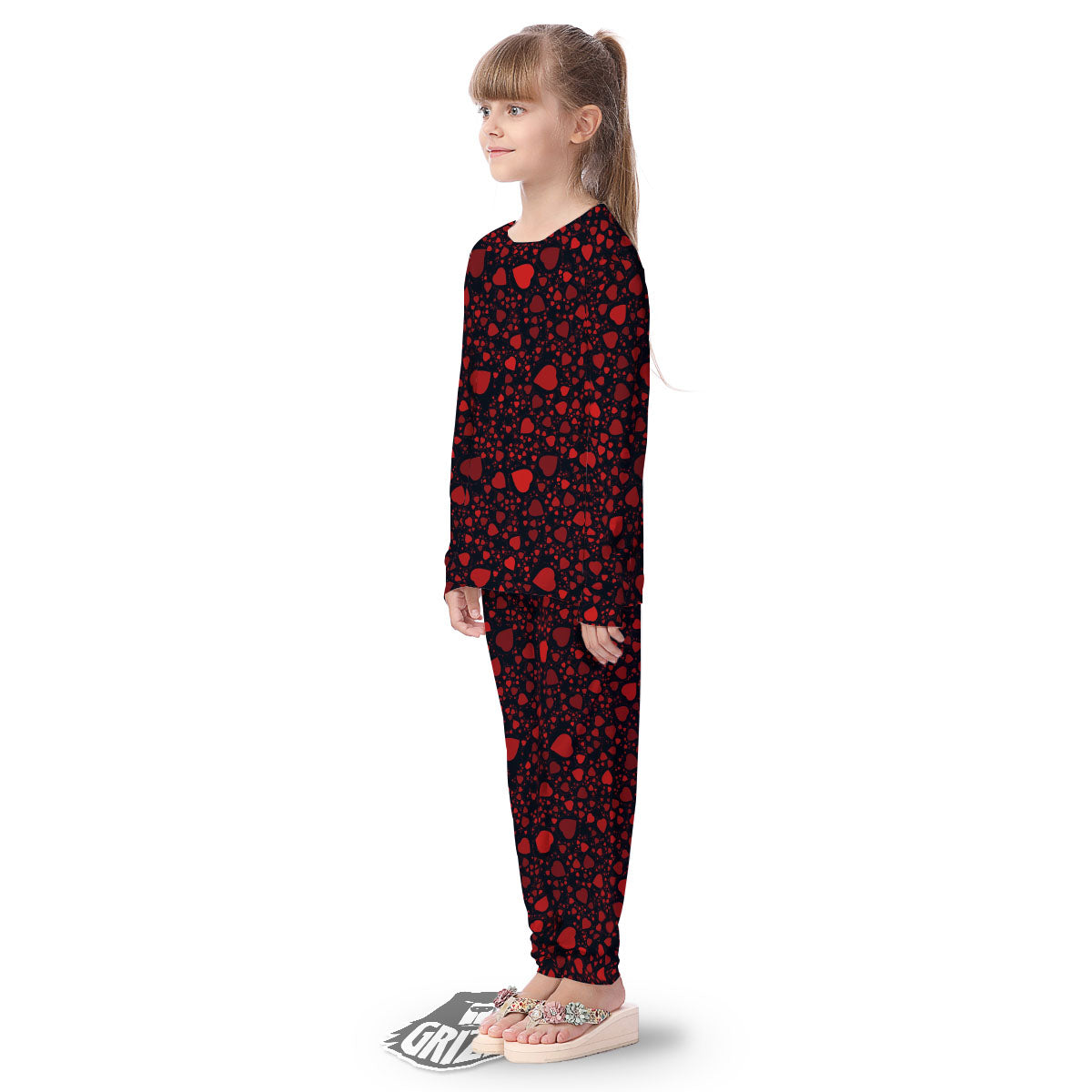 Heart Black And Red Print Pattern Kid's Pajamas-grizzshop