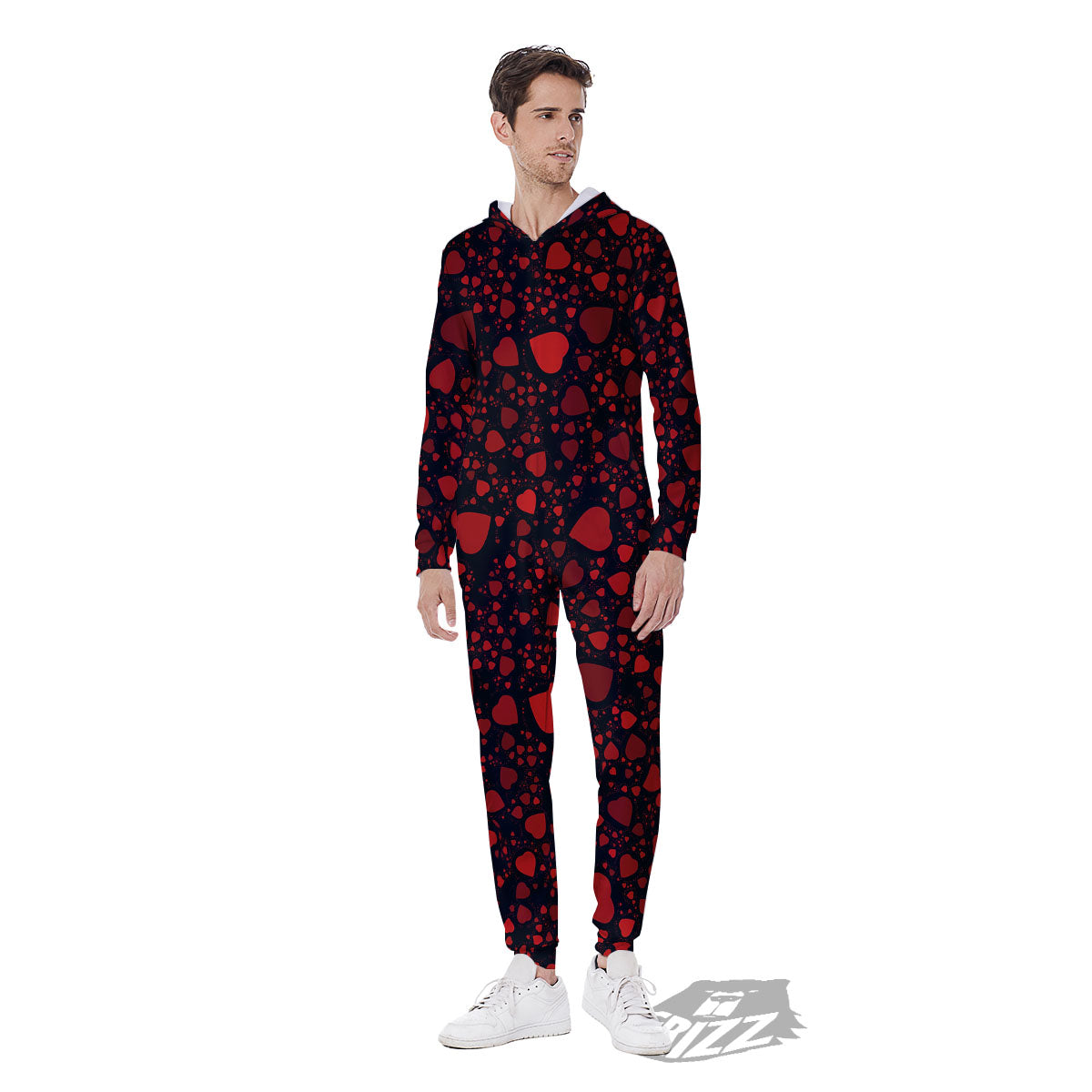 Heart Black And Red Print Pattern Men's Jumpsuit-grizzshop