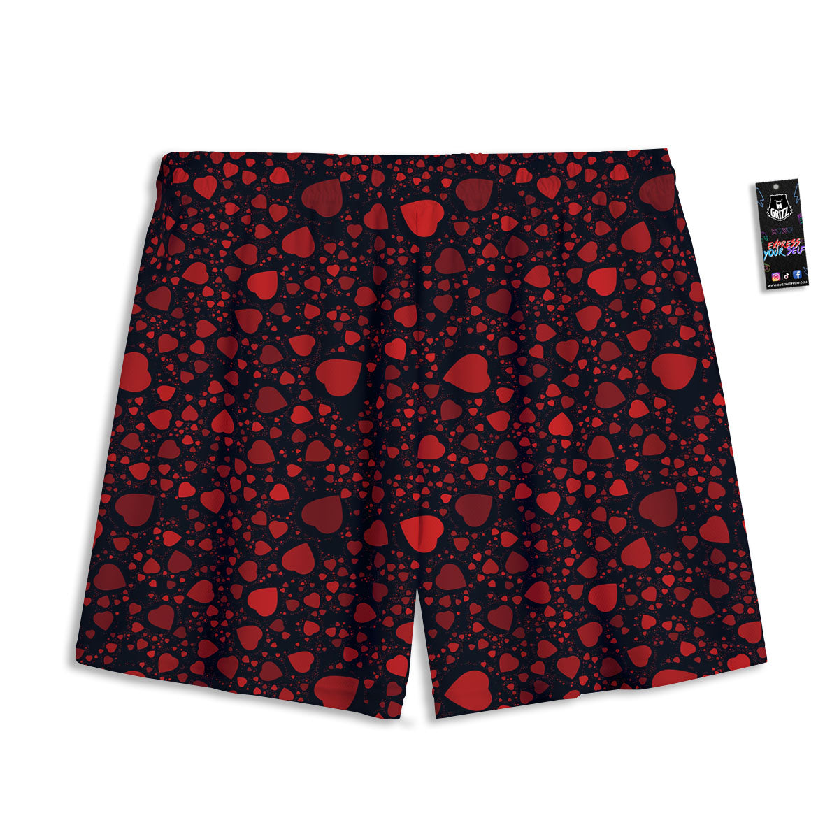 Heart Black And Red Print Pattern Mesh Shorts