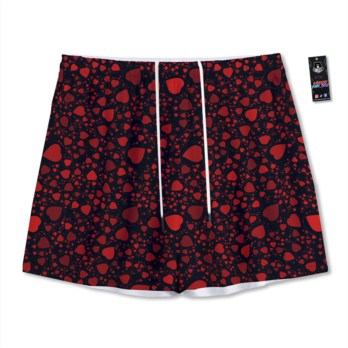 Heart Black And Red Print Pattern Mesh Shorts
