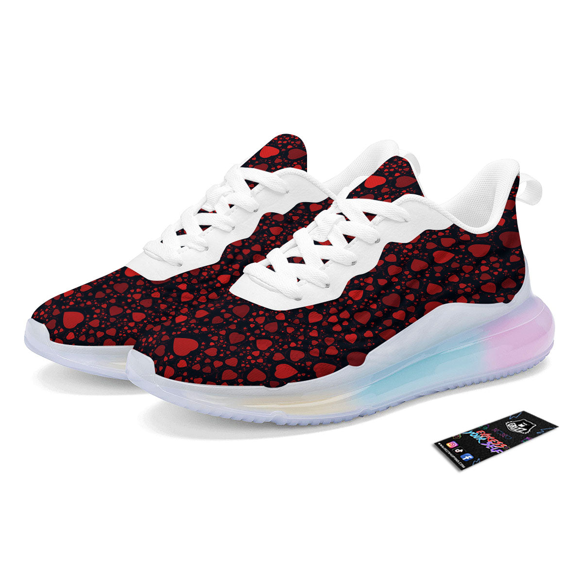 Heart Black And Red Print Pattern Running Sneakers-grizzshop