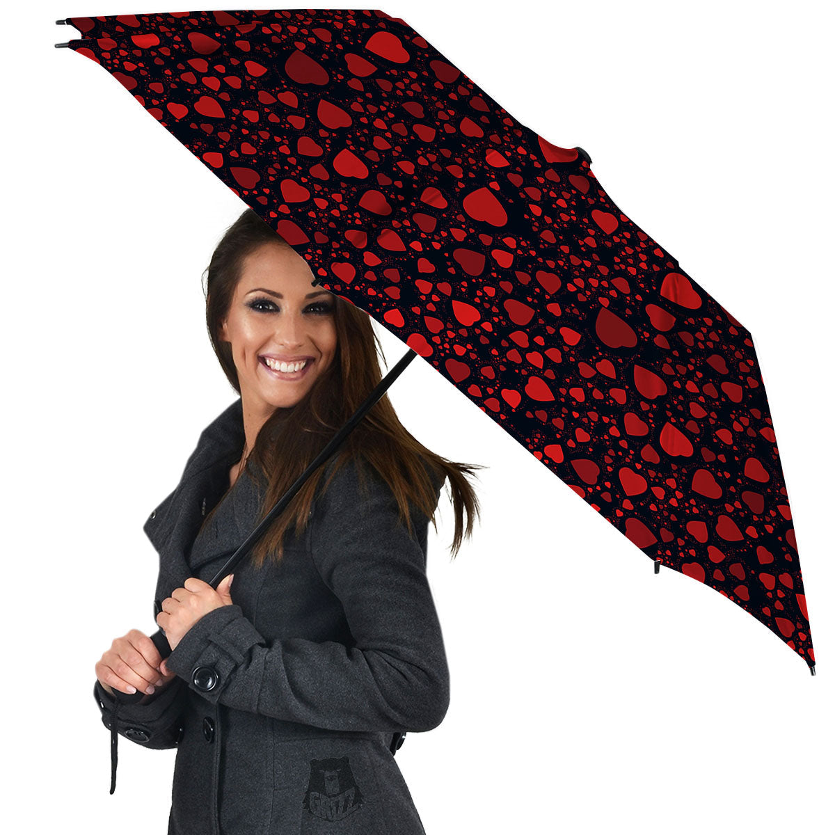 Heart Black And Red Print Pattern Umbrella-grizzshop