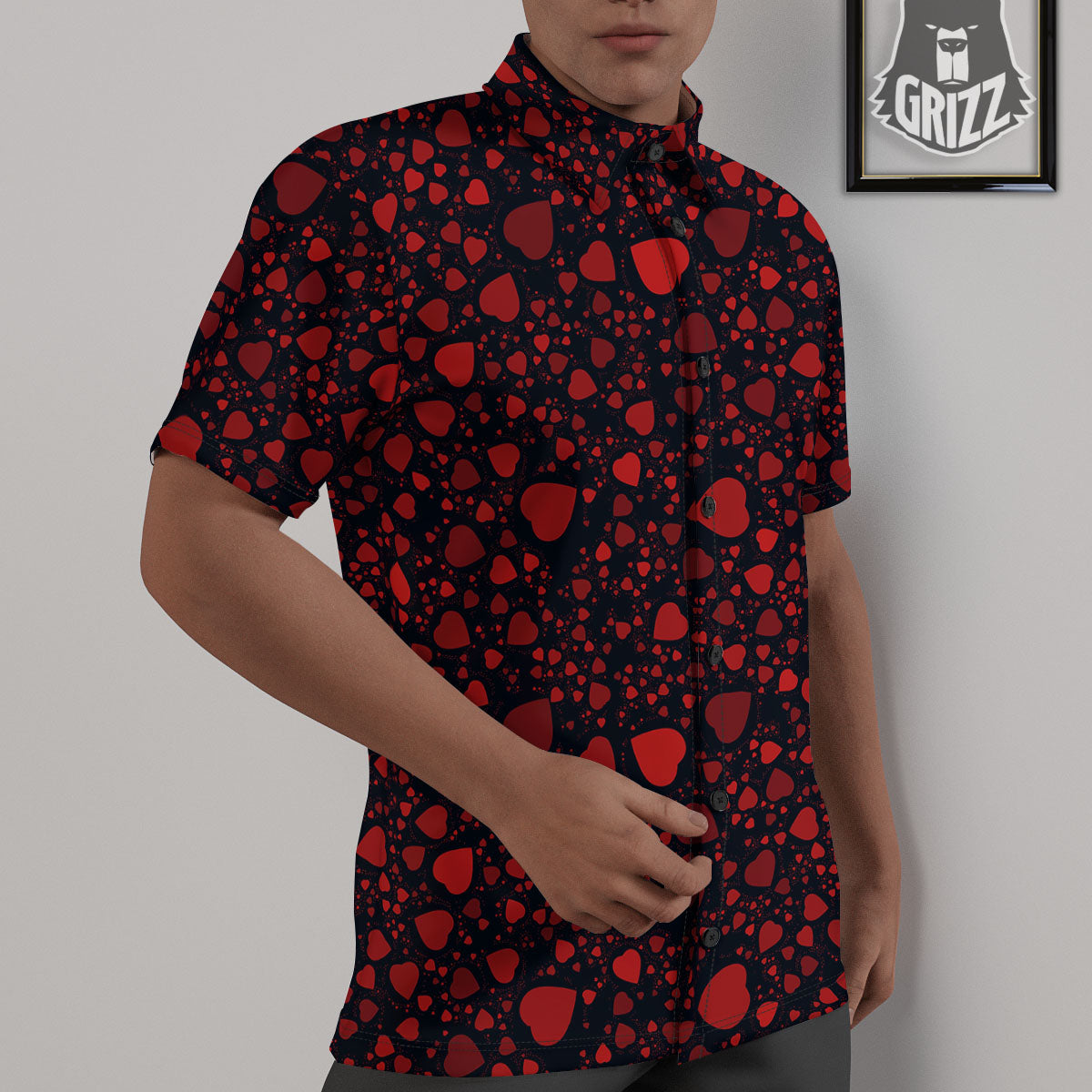 Heart Black And Red Print Pattern Untucked Shirts-grizzshop