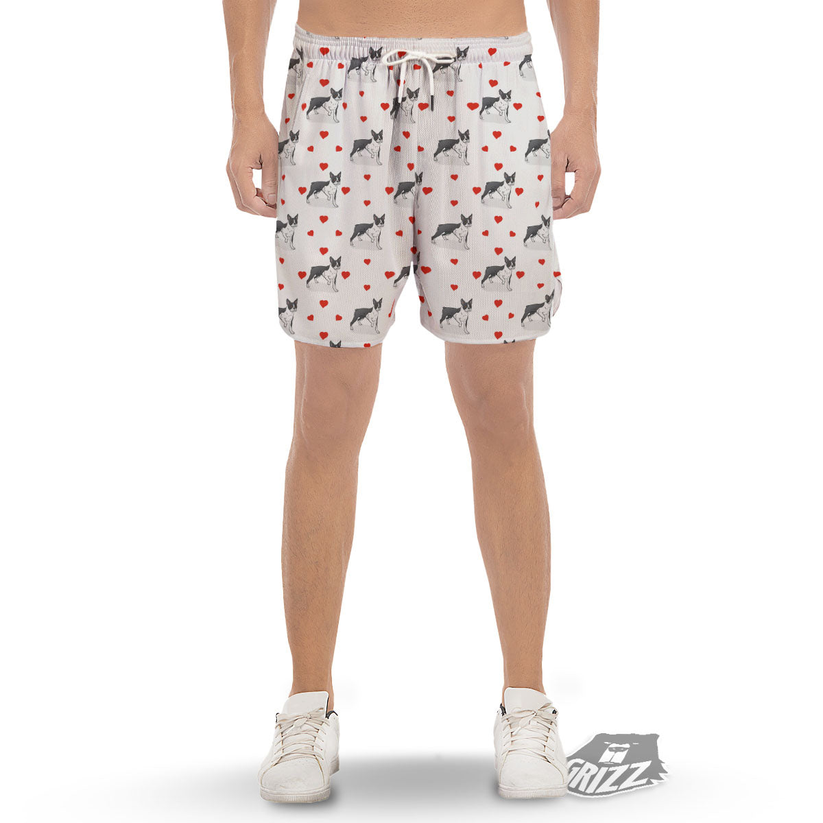 Heart Bull Terrier Print Pattern Men's Gym Shorts-grizzshop