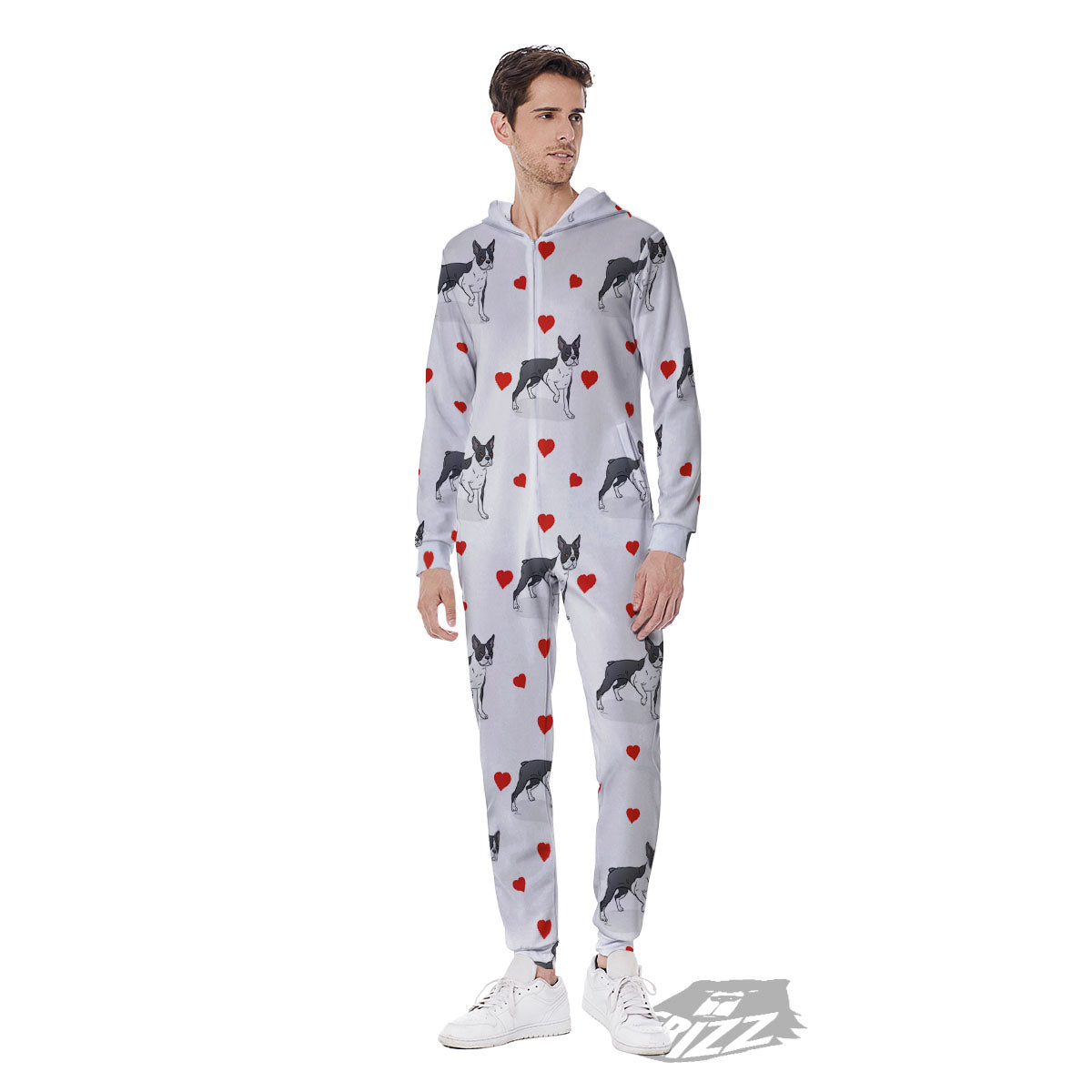 Heart Bull Terrier Print Pattern Men's Jumpsuit-grizzshop