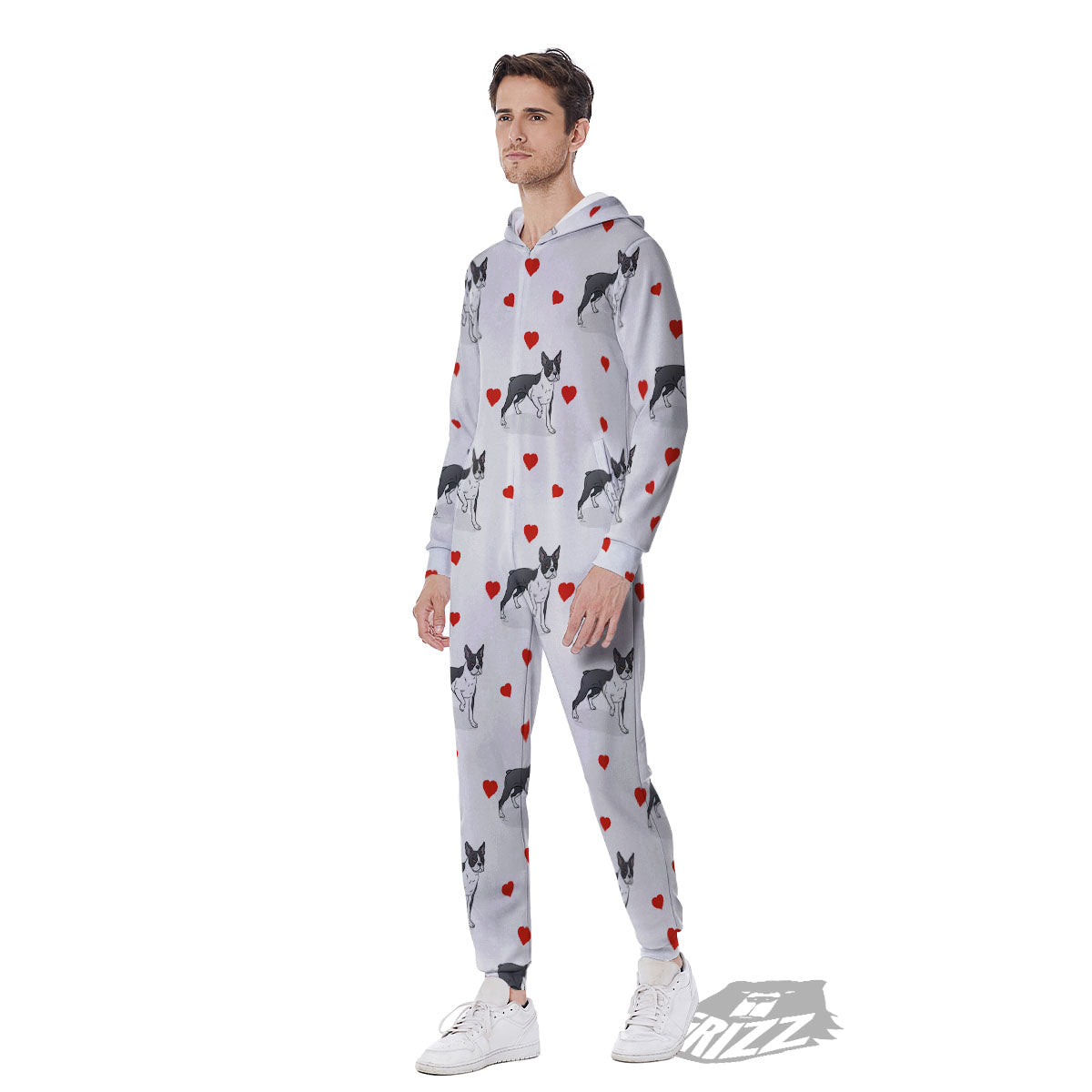 Heart Bull Terrier Print Pattern Men's Jumpsuit-grizzshop