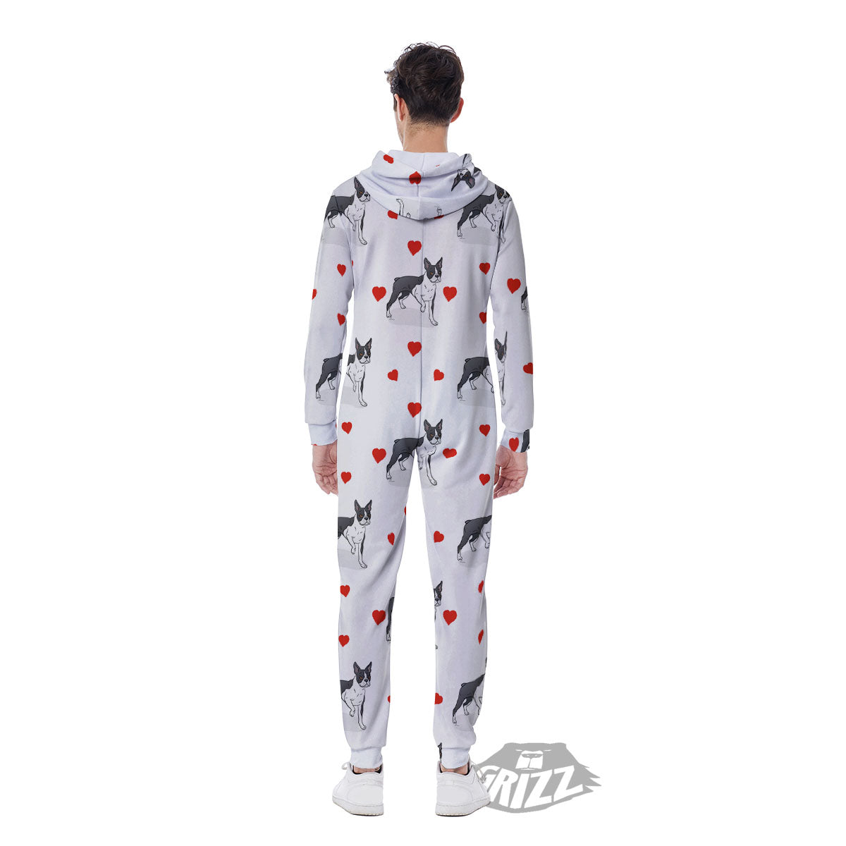 Heart Bull Terrier Print Pattern Men's Jumpsuit-grizzshop