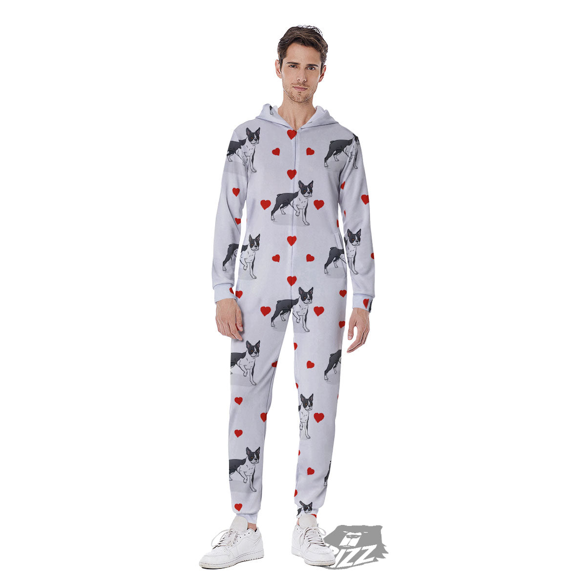Heart Bull Terrier Print Pattern Men's Jumpsuit-grizzshop