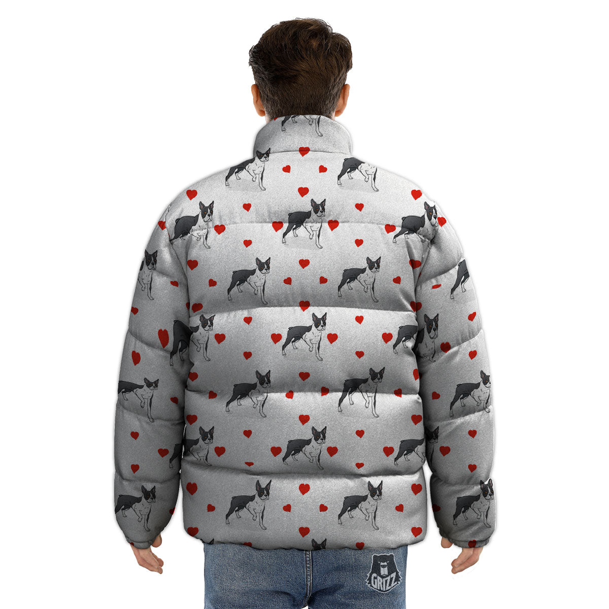 Heart Bull Terrier Print Pattern Puffer Jacket-grizzshop