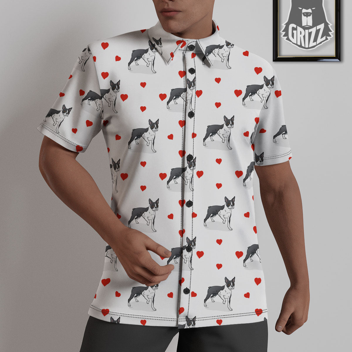 Heart Bull Terrier Print Pattern Untucked Shirts-grizzshop