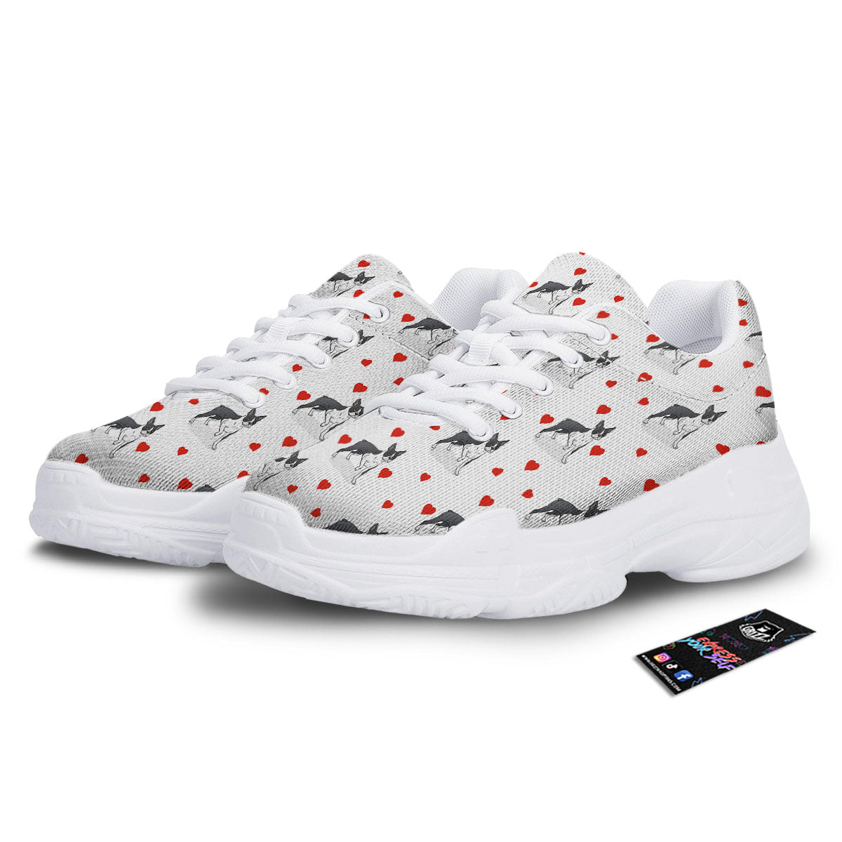 Heart Bull Terrier Print Pattern White Chunky Shoes-grizzshop