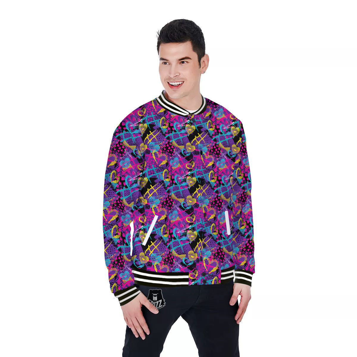 Heart Graffiti Print Pattern Baseball Jacket-grizzshop